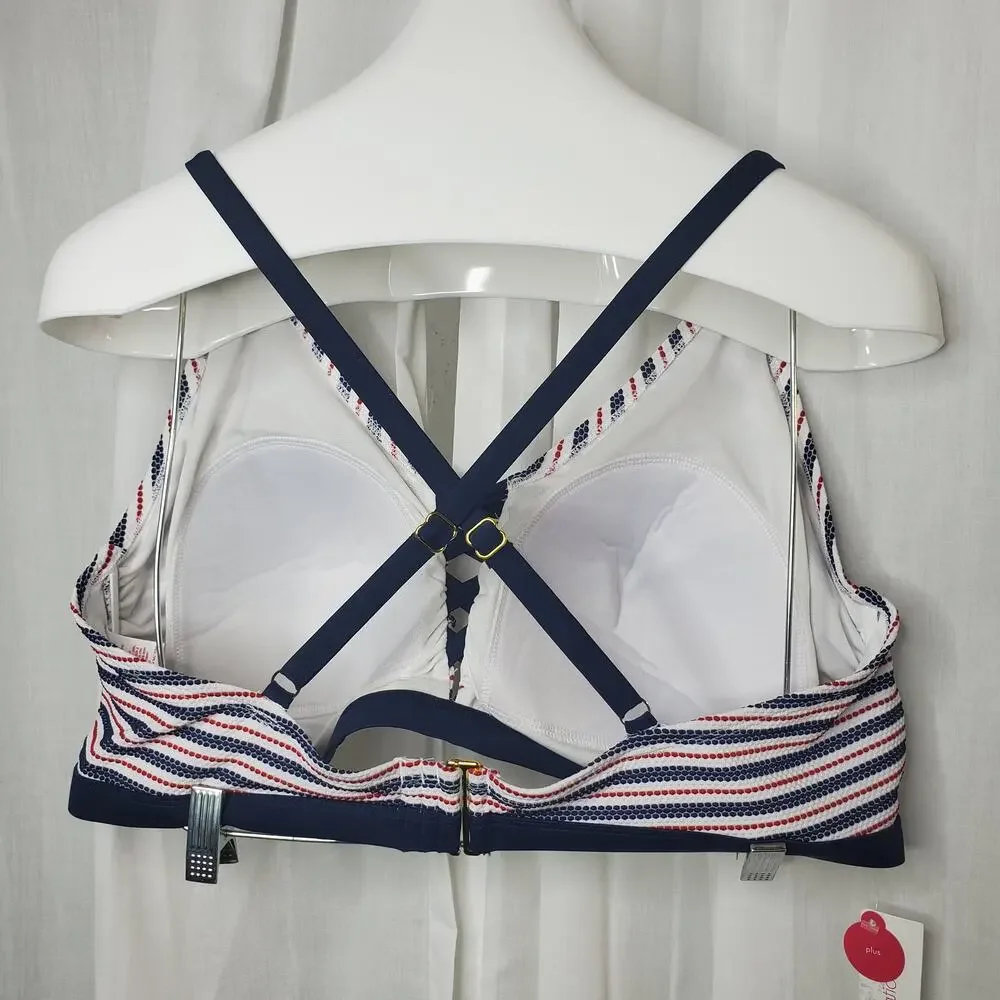 Xhilaration Red, White Blue Criss Cross Swim Top Size 26W, NWT